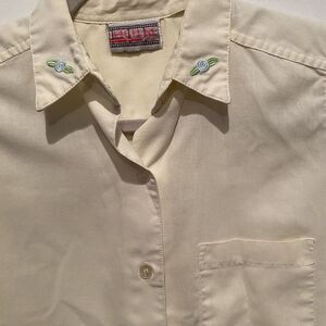 Vintage Womens Small Yellow Sleeveless Button‎ Up Embroidered Y2K